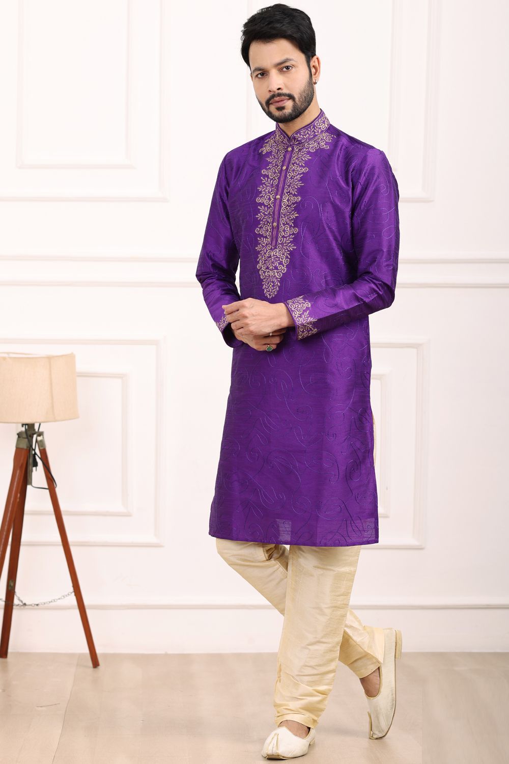 Magenta Art Banarasi Silk Kurta Pajama (NMK-7016) - Nihal Fashions