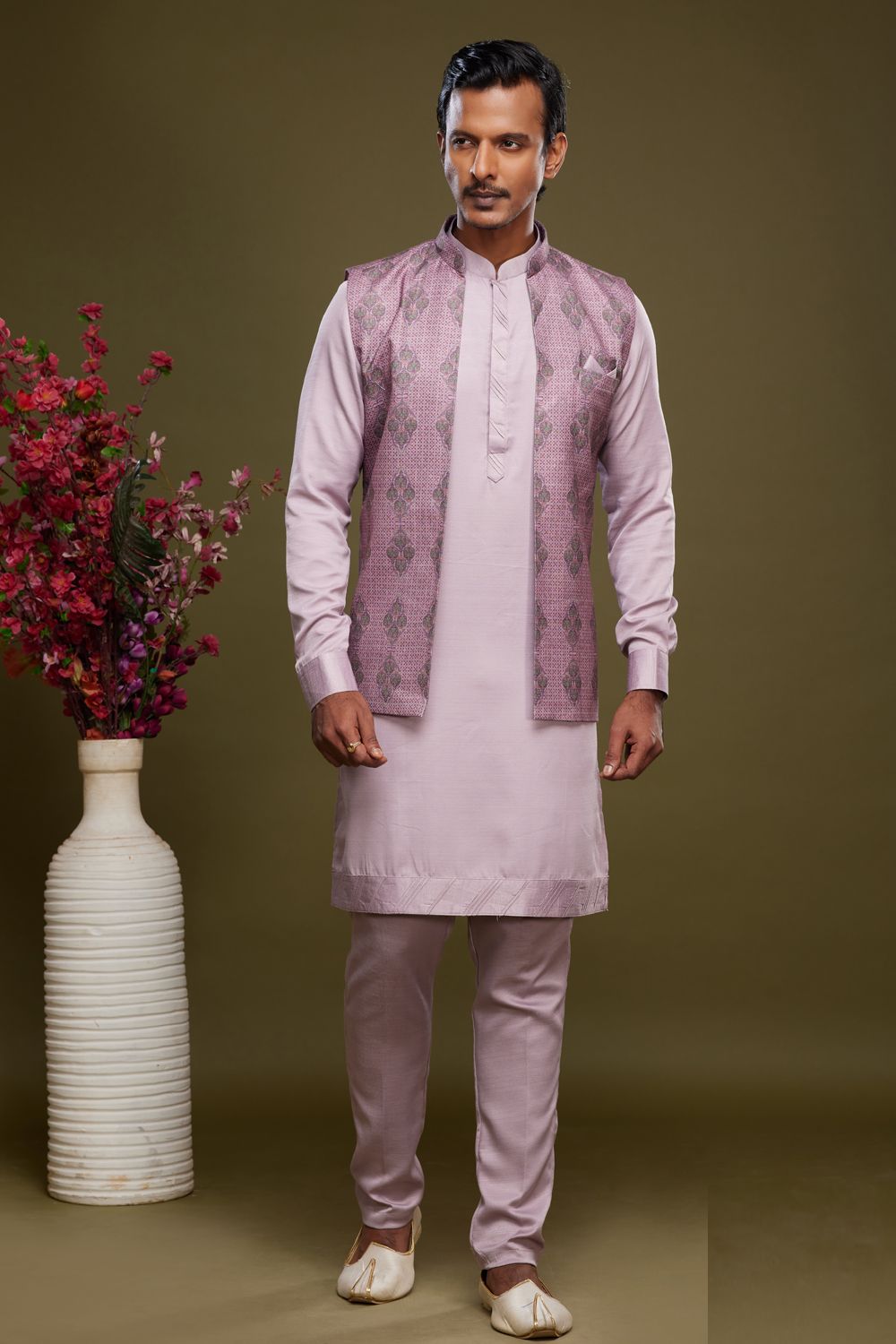 Magenta Art Silk Digital Printed Jacket Kurta (NMK-7093) - Nihal Fashions