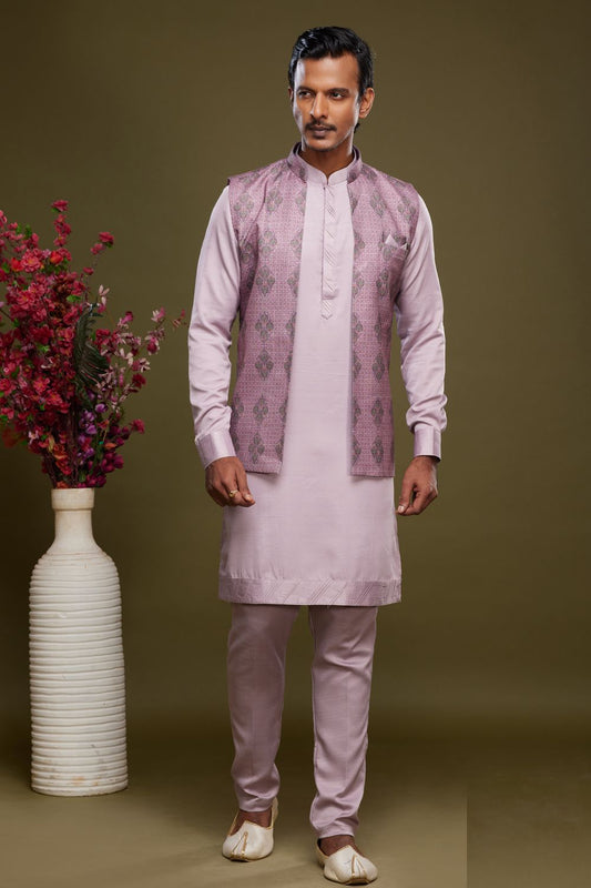 Magenta Art Silk Digital Printed Jacket Kurta (NMK-7093) - Nihal Fashions