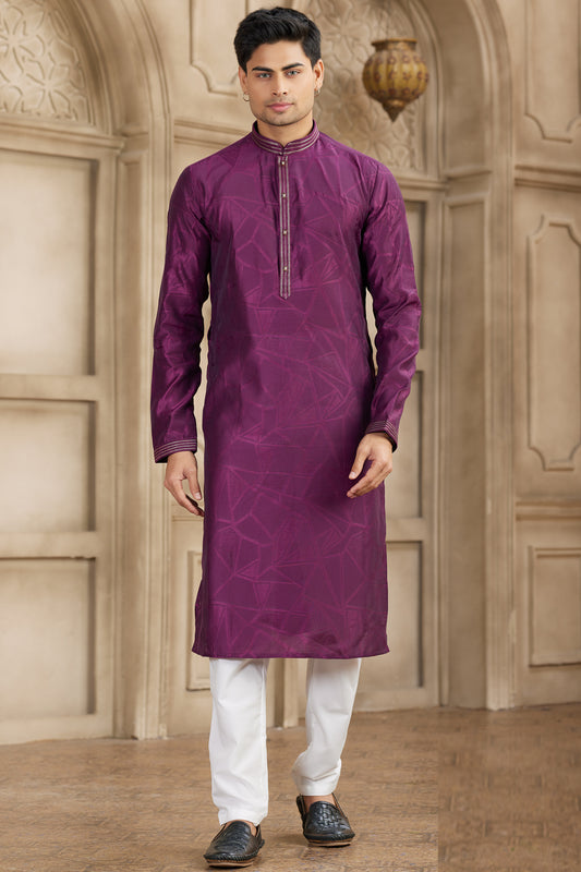 Magenta Art Silk Kurta Pajama (NMK-8576) - Nihal Fashions