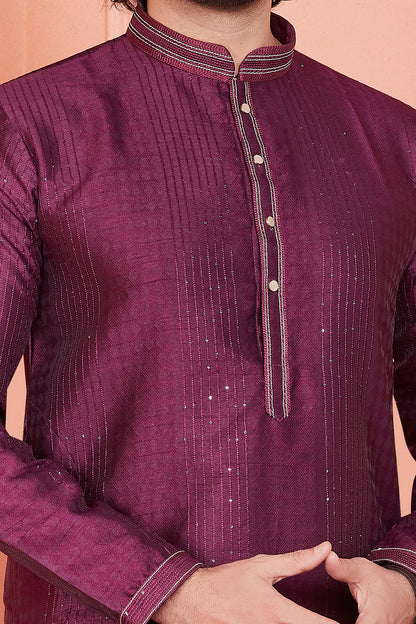 Magenta Jaquard Silk Brocade Kurta Pajama (NMK-8150) - Nihal Fashions