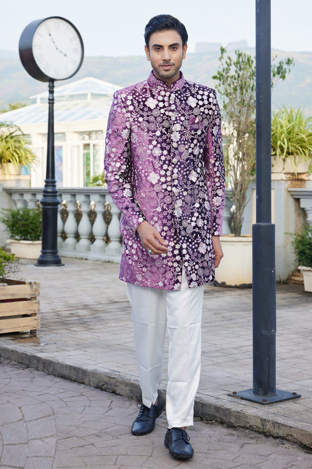 Magenta Velvet Indo Western (NMK-8213) - Nihal Fashions