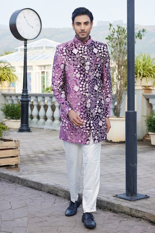 Magenta Velvet Indo Western (NMK-8213) - Nihal Fashions