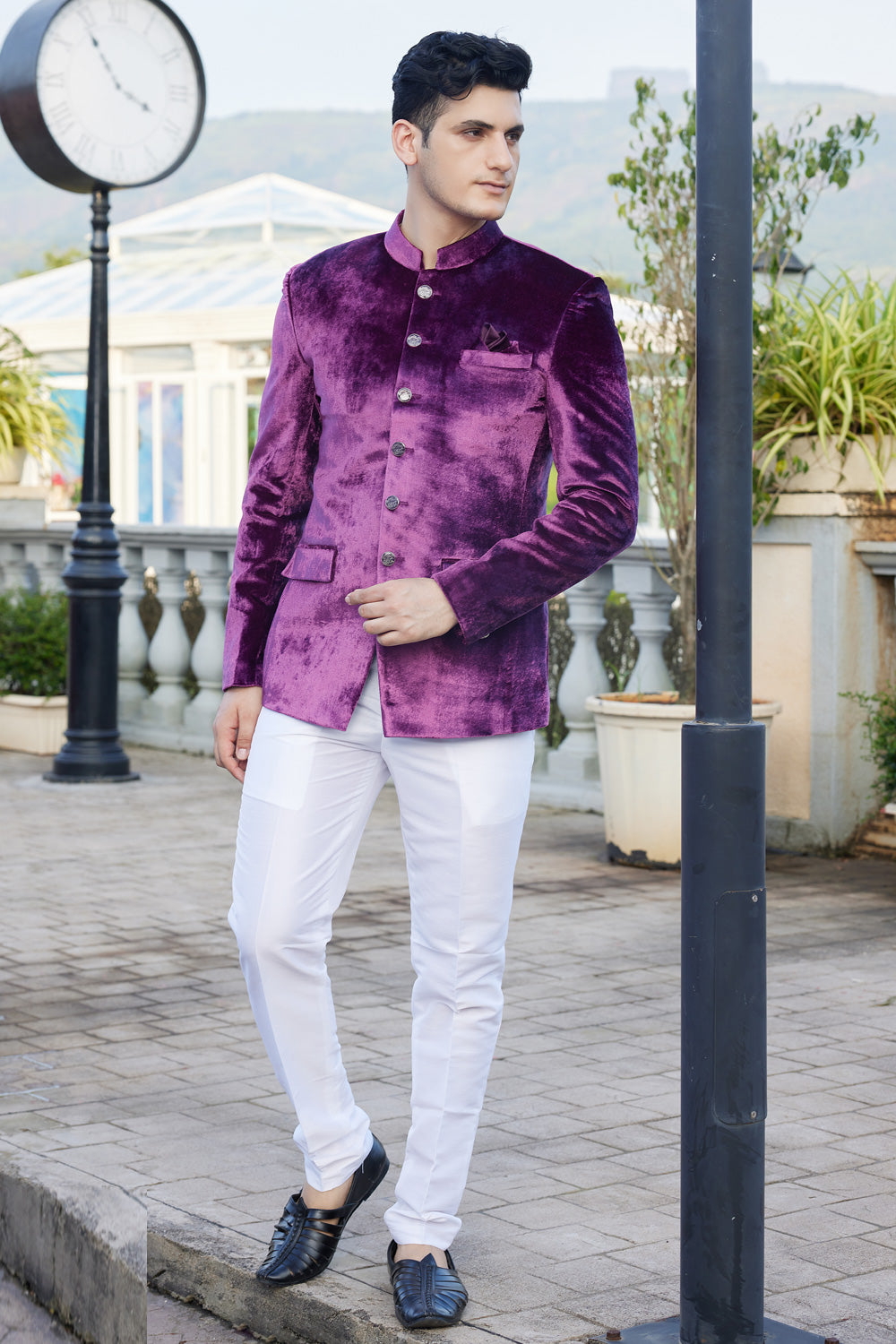 Magenta Velvet Jodhpuri (NMK-8229) - Nihal Fashions
