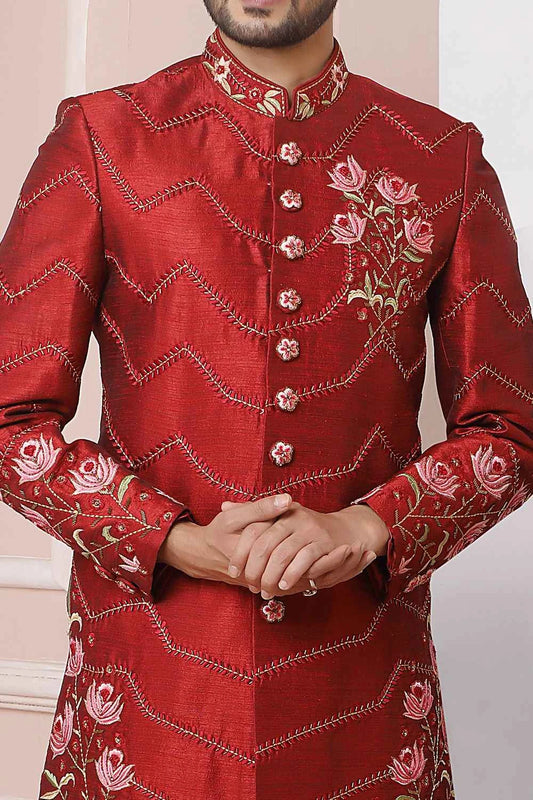 Maroon Art Banarasi Silk Indo Western (NMK-5961)