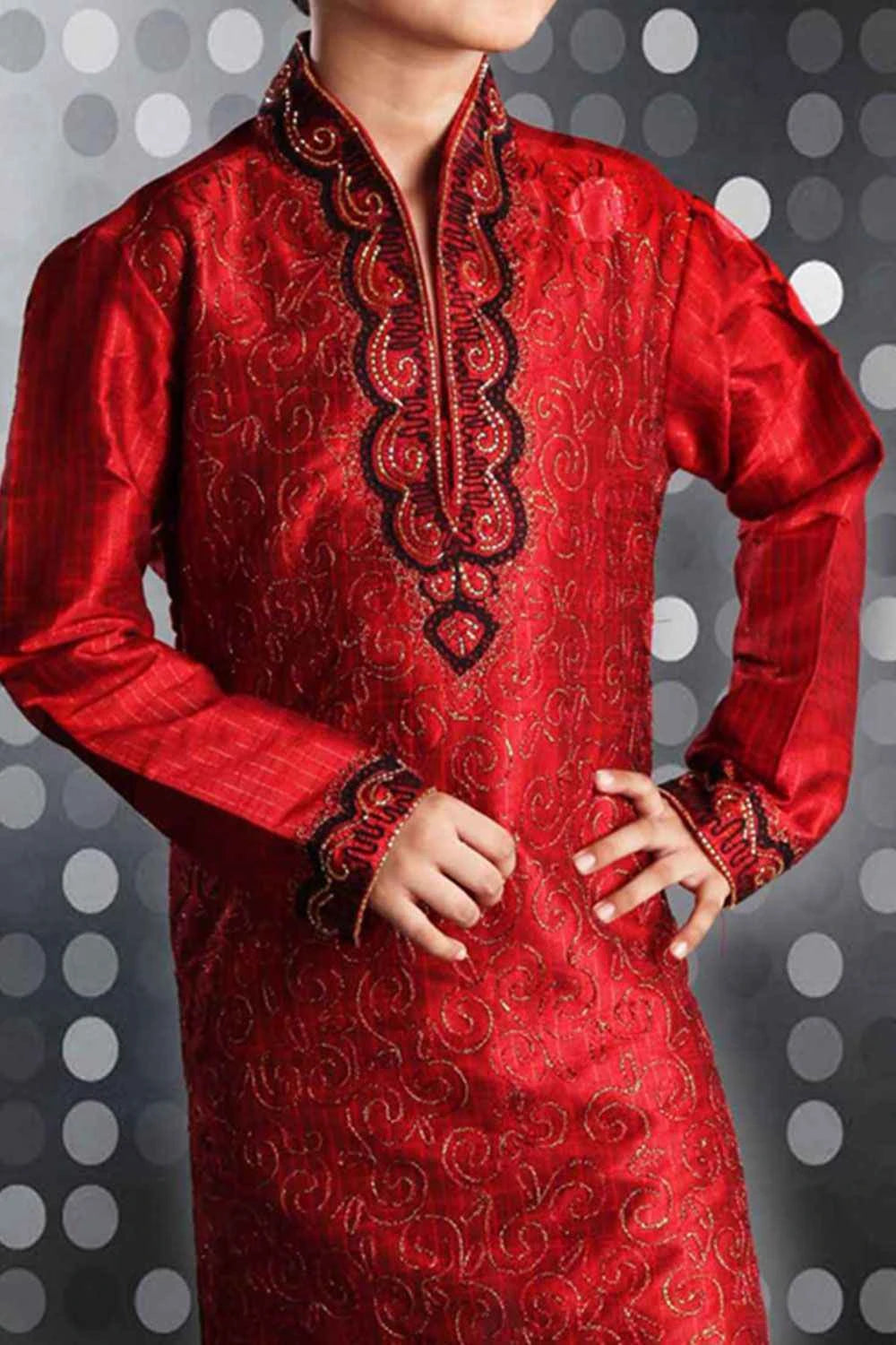 Maroon Art Dupion Kids Kurta Pajama (NKK-267)