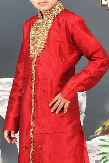 Maroon Art Silk Boys Kurta Pajama (NKK-331)