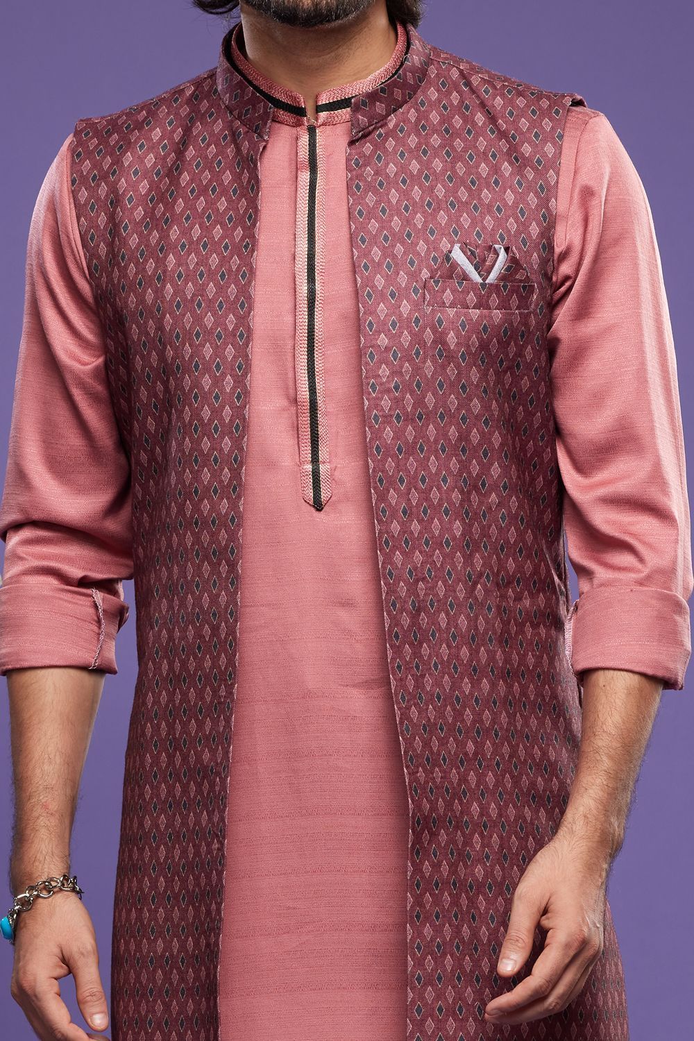 Maroon Art Silk Digital Printed Jacket Kurta (NMK-7084) - Nihal Fashions