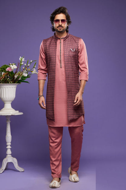 Maroon Art Silk Digital Printed Jacket Kurta (NMK-7084) - Nihal Fashions