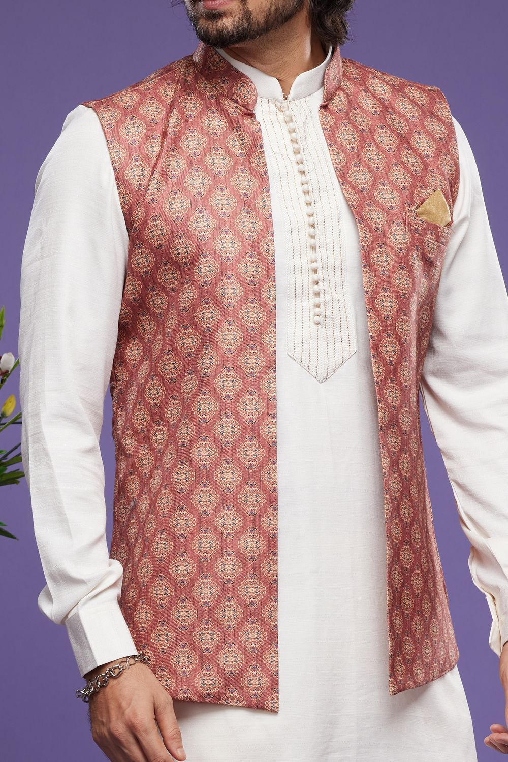 Maroon Art Silk Digital Printed Jacket Kurta (NMK-7095) - Nihal Fashions