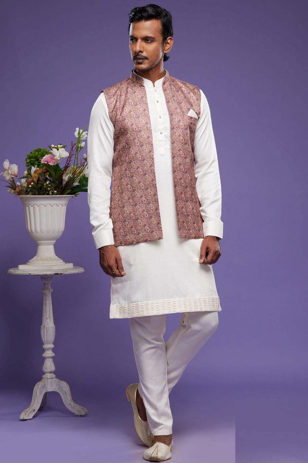 Maroon Art Silk Digital Printed Jacket Kurta (NMK-7097) - Nihal Fashions