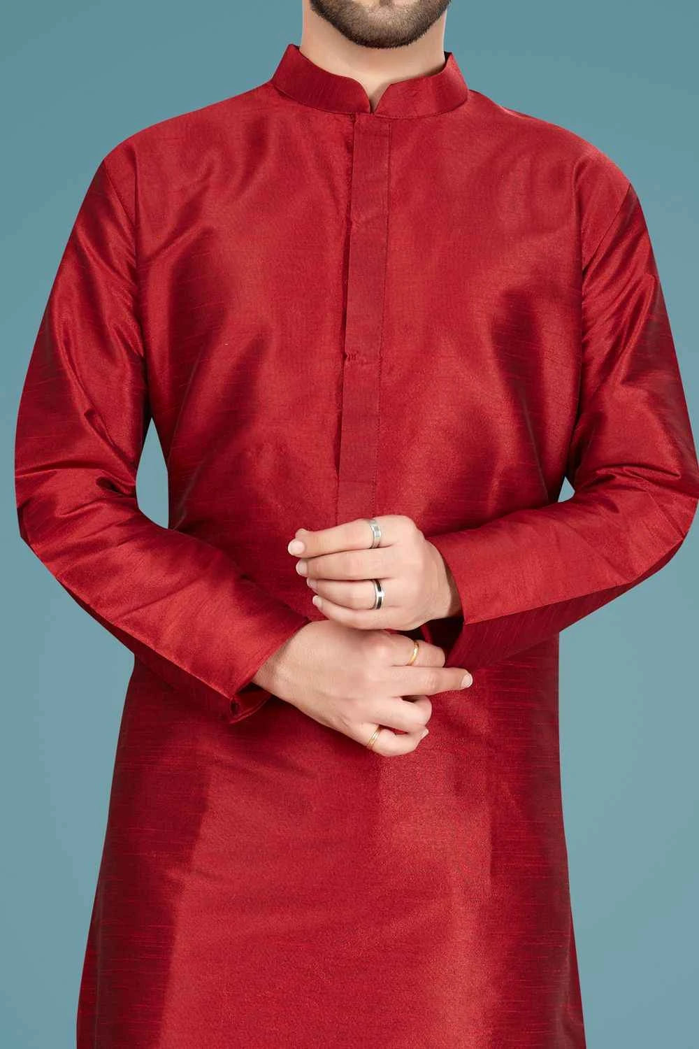 Maroon Art Silk Kurta Pajama (NMK-5142)