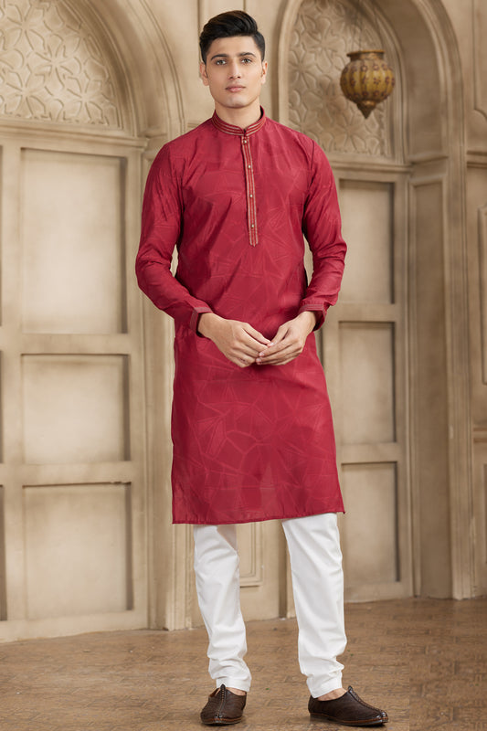 Maroon Art Silk Kurta Pajama (NMK-8575) - Nihal Fashions