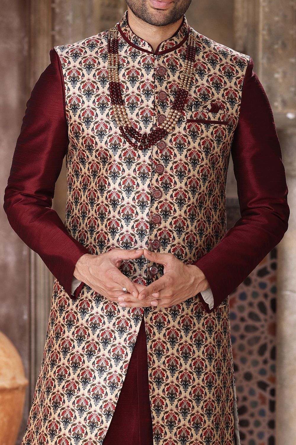 Maroon Art Silk Mens Indo Western (NMK-6853) - Nihal Fashions