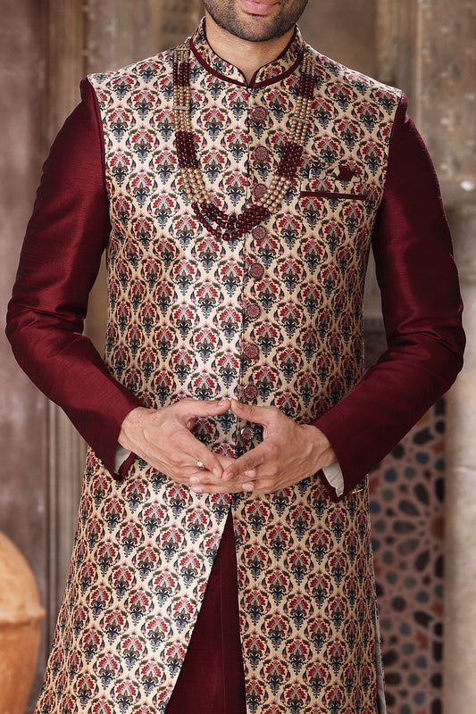 Maroon Art Silk Mens Indo Western (NMK-6853) - Nihal Fashions