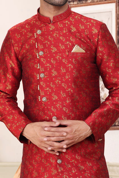 Maroon Banarasi Jaquard Indo Western (NMK-6903) - Nihal Fashions