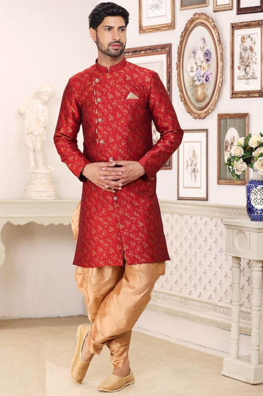 Maroon Banarasi Jaquard Indo Western (NMK-6903) - Nihal Fashions