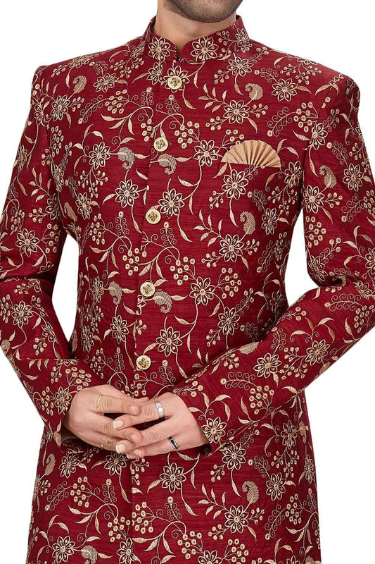 Maroon Banglori Silk Mens Sherwani (NMK-4966)