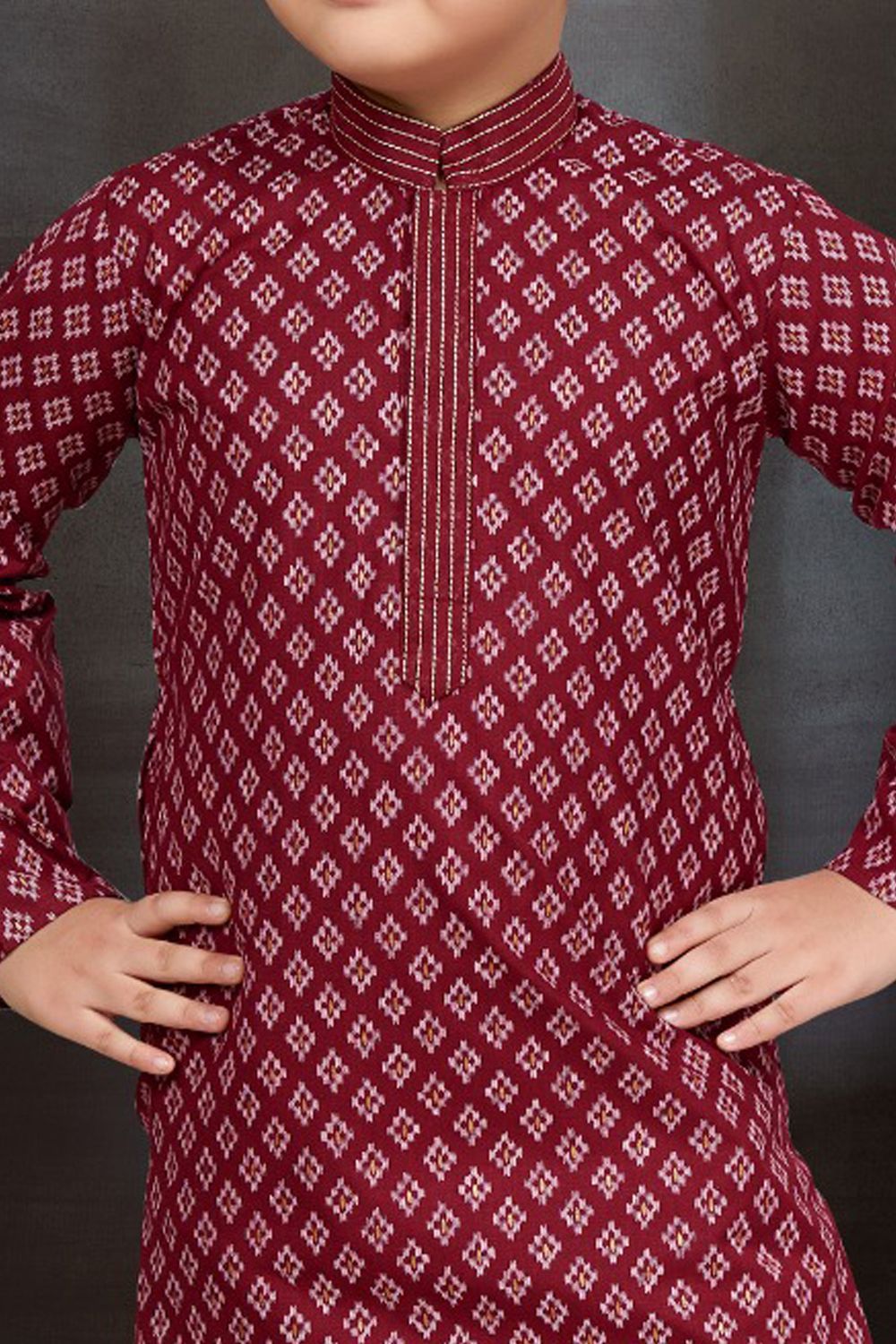 Maroon Cotton Printed Boys Kurta Pajama (NKK-783) - Nihal Fashions