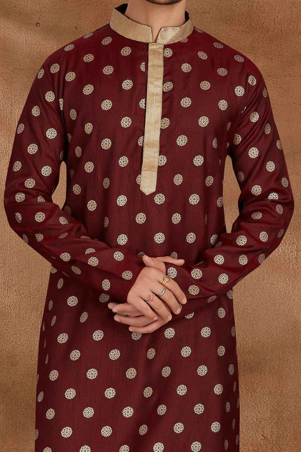 Maroon Cotton Printed Kurta Pajama (NMK-5481)