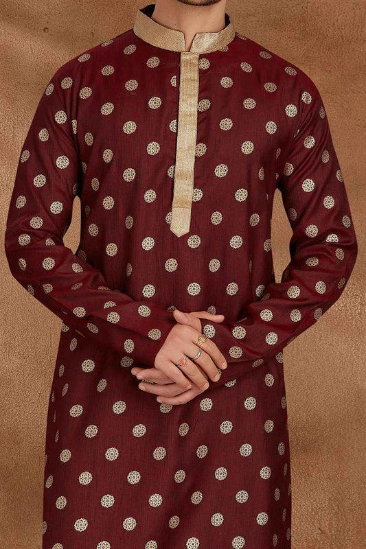 Maroon Cotton Printed Kurta Pajama (NMK-5481)