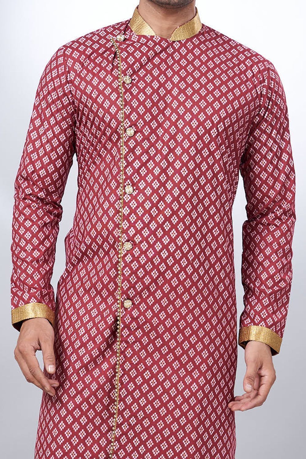 Maroon Cotton Printed Mens Indo Western (NMK-6925) - Nihal Fashions
