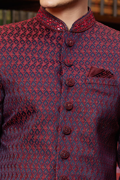 Maroon Imported Jaquard Silk Indo Western (NMK-8294) - Nihal Fashions