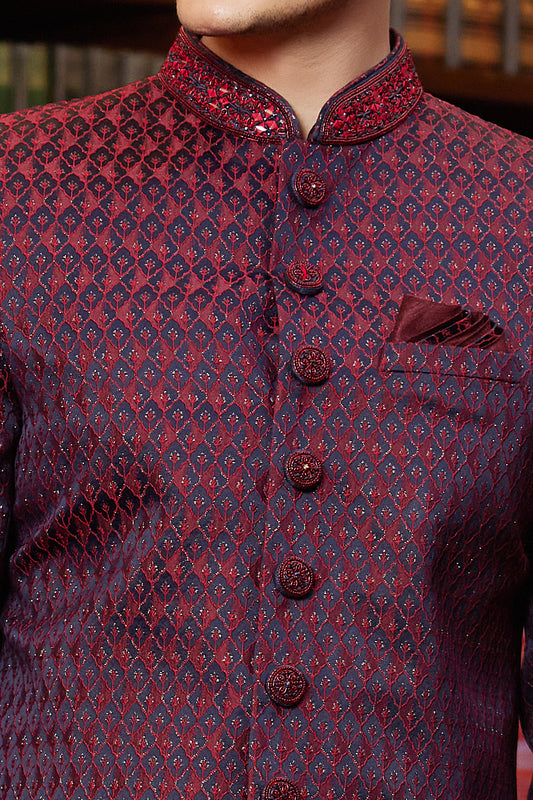 Maroon Imported Jaquard Silk Indo Western (NMK-8294) - Nihal Fashions