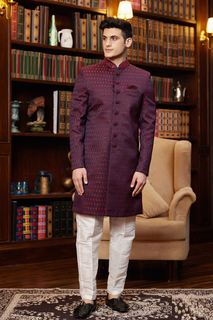 Maroon Imported Jaquard Silk Indo Western (NMK-8294) - Nihal Fashions