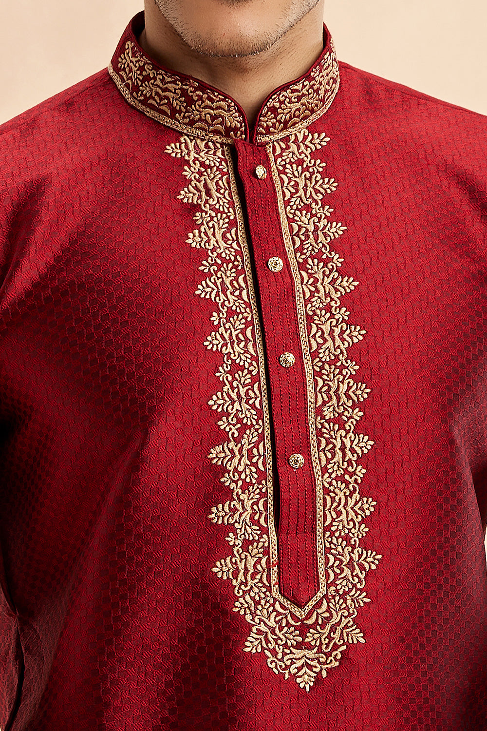 Maroon Jaquard Art Silk Kurta Pajama (NMK-7922) - Nihal Fashions