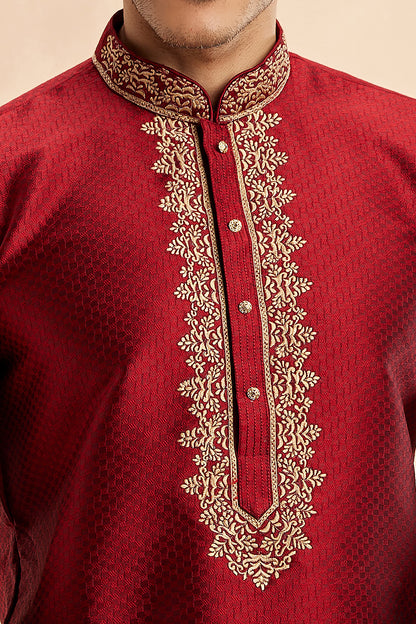 Maroon Jaquard Art Silk Kurta Pajama (NMK-7922) - Nihal Fashions