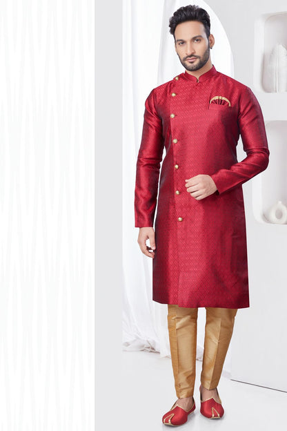Maroon Jaquard Indo Western for Men (NMK-7842) - Nihal Fashions
