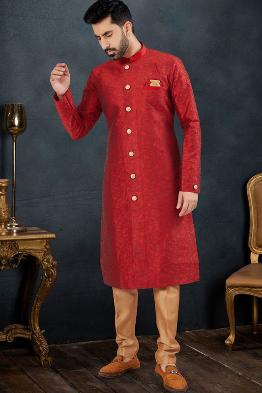 Maroon Jaquard Indo Western (NMK-7620) - Nihal Fashions