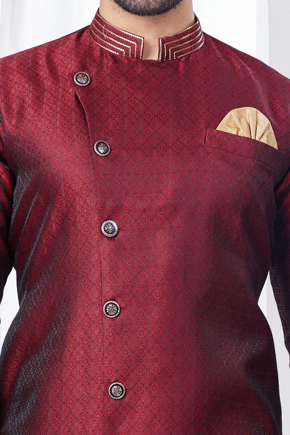 Maroon Jaquard Indo Western (NMK-7843) - Nihal Fashions