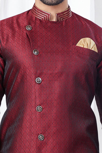 Maroon Jaquard Indo Western (NMK-7843) - Nihal Fashions