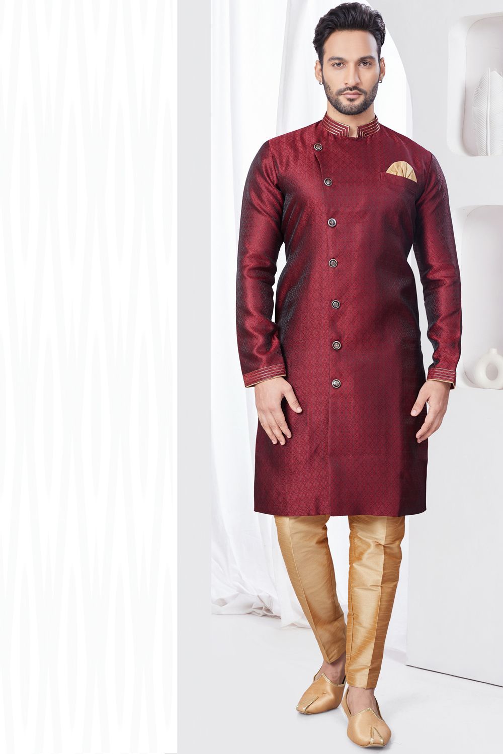 Maroon Jaquard Indo Western (NMK-7843) - Nihal Fashions
