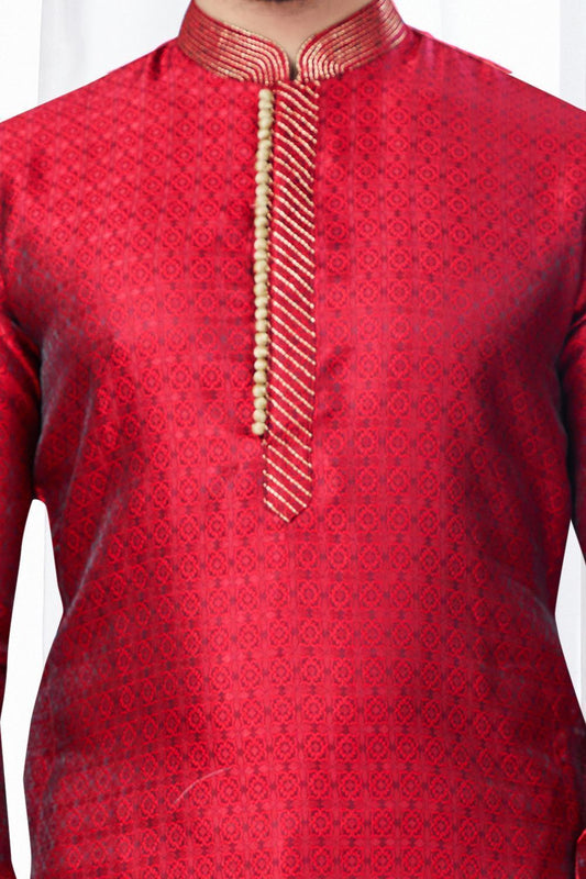 Maroon Jaquard Kurta Pajama for Men (NMK-7807) - Nihal Fashions