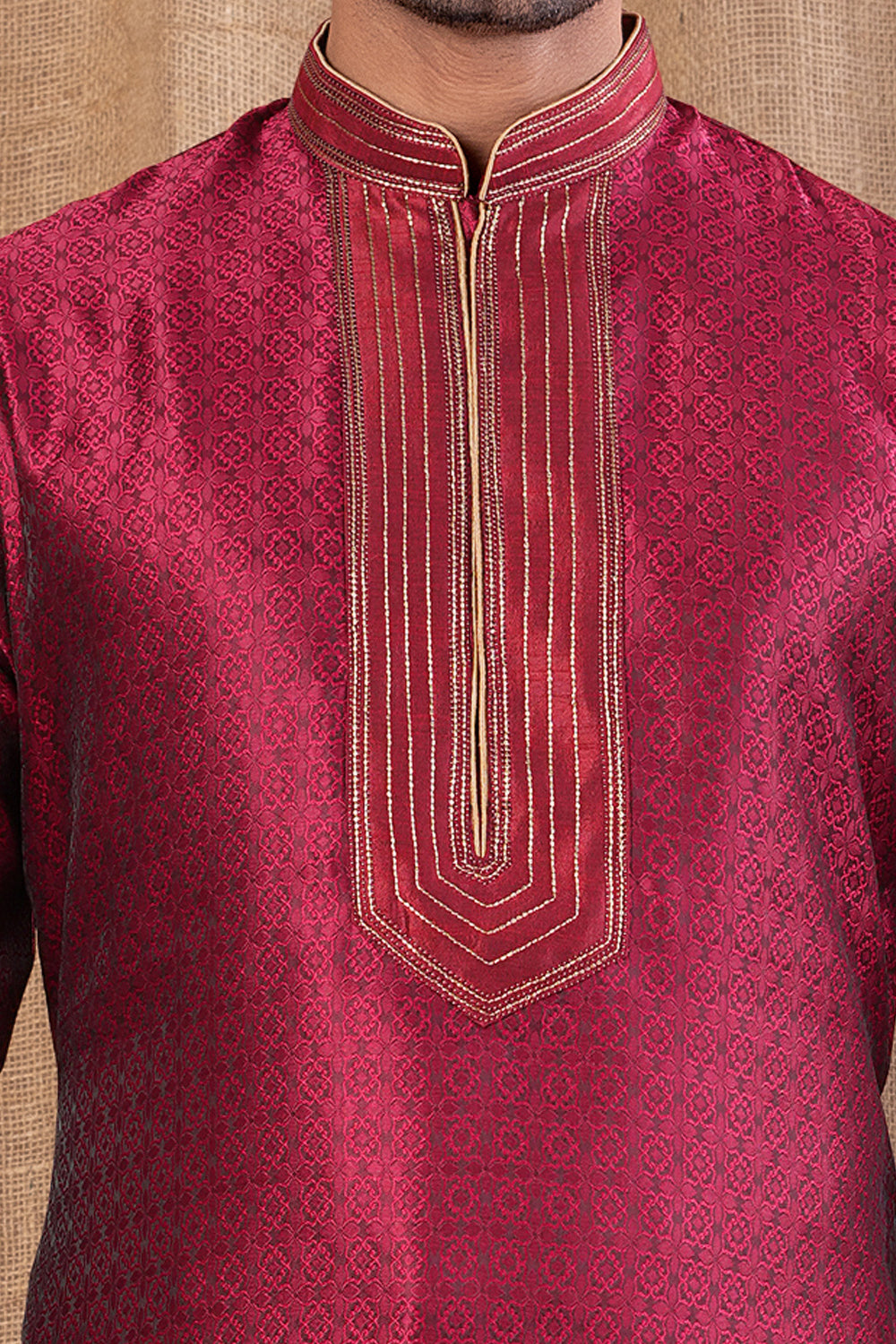 Maroon Jaquard Kurta Pajama for Men (NMK-8495) - Nihal Fashions
