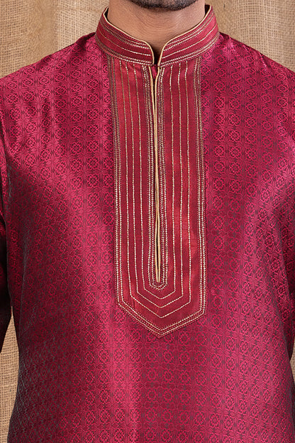 Maroon Jaquard Kurta Pajama for Men (NMK-8495) - Nihal Fashions