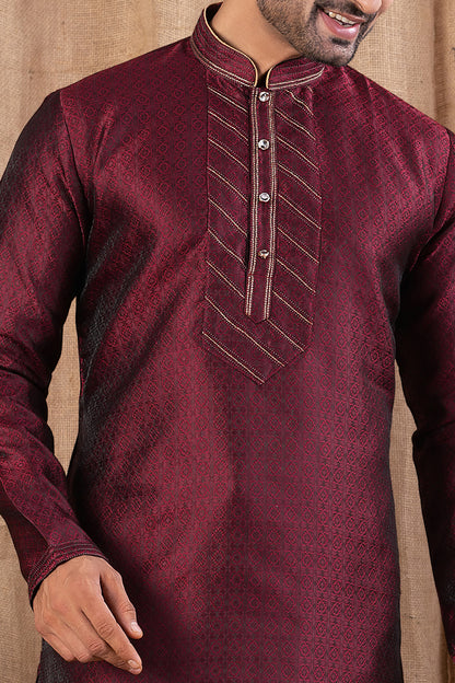 Maroon Jaquard Kurta Pajama (NMK-8492) - Nihal Fashions