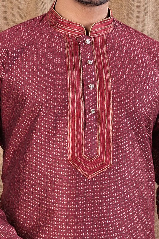 Maroon Jaquard Kurtas for Men (NMK-8499) - Nihal Fashions