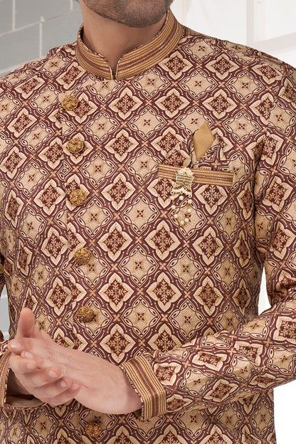 Maroon Jaquard Mens Indo Western (NMK-7316) - Nihal Fashions