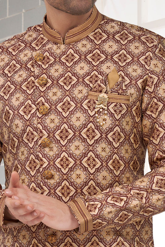 Maroon Jaquard Mens Indo Western (NMK-7316) - Nihal Fashions