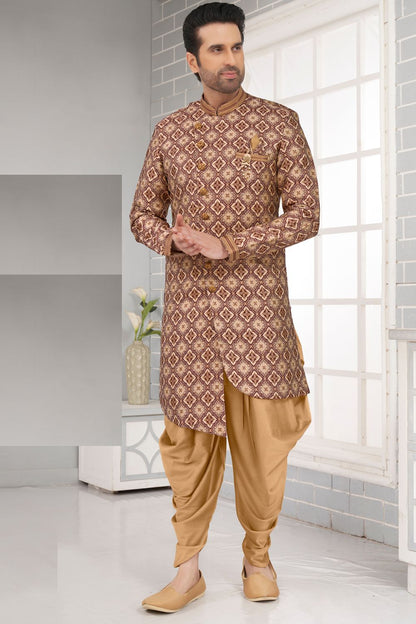 Maroon Jaquard Mens Indo Western (NMK-7316) - Nihal Fashions