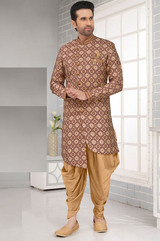 Maroon Jaquard Mens Indo Western (NMK-7316) - Nihal Fashions