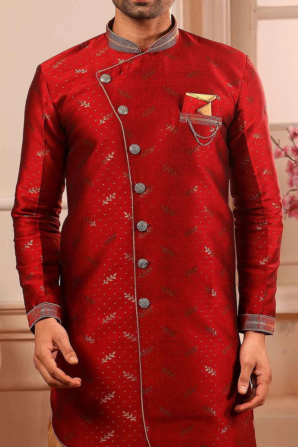 Maroon Jaquard Silk Brocade Indo Western (NMK-4448)