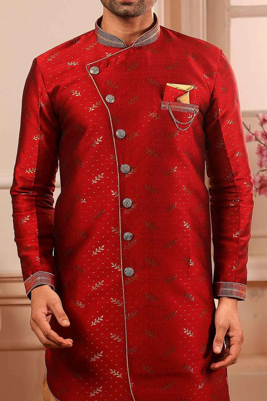 Maroon Jaquard Silk Brocade Indo Western (NMK-4448)