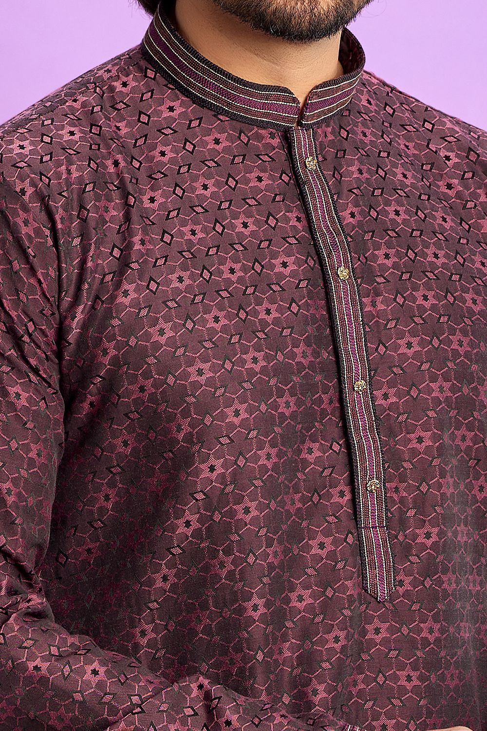 Maroon Jaquard Silk Kurta Pajama (NMK-7573) - Nihal Fashions