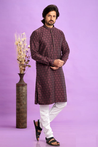 Maroon Jaquard Silk Kurta Pajama (NMK-7573) - Nihal Fashions