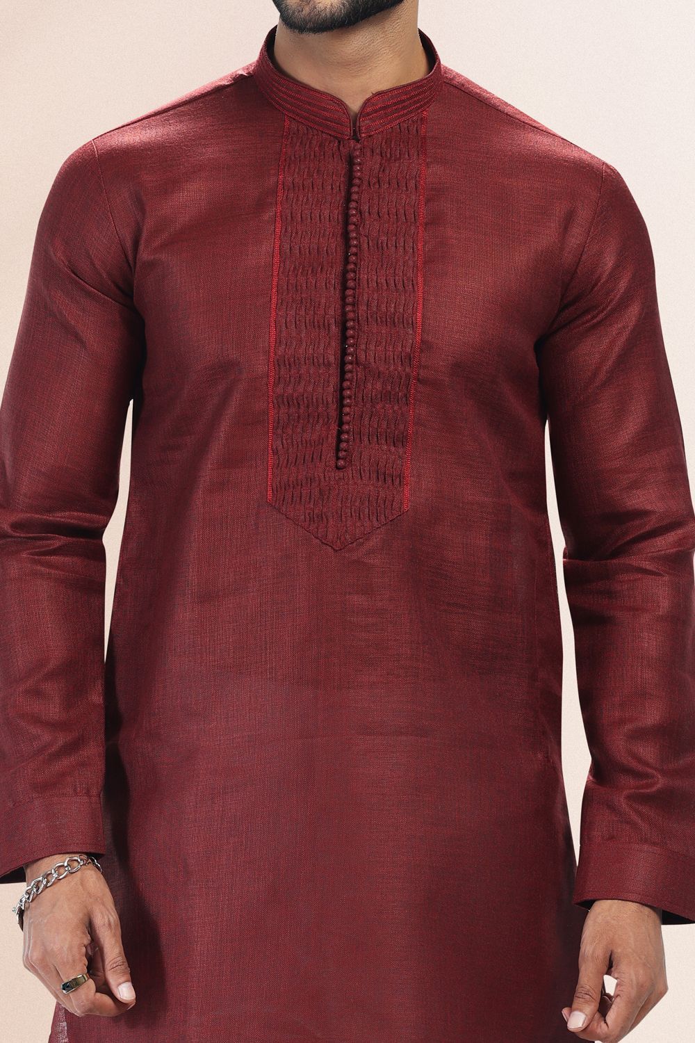 Maroon Linen Cotton Kurta for Men (NMK-6730) - Nihal Fashions